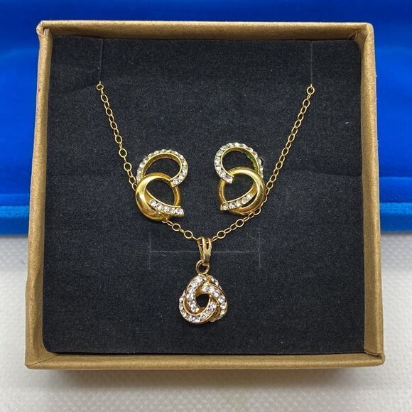 💛 14k GF Swirl Crystal Necklace & Earring Set - Picture 5 of 5